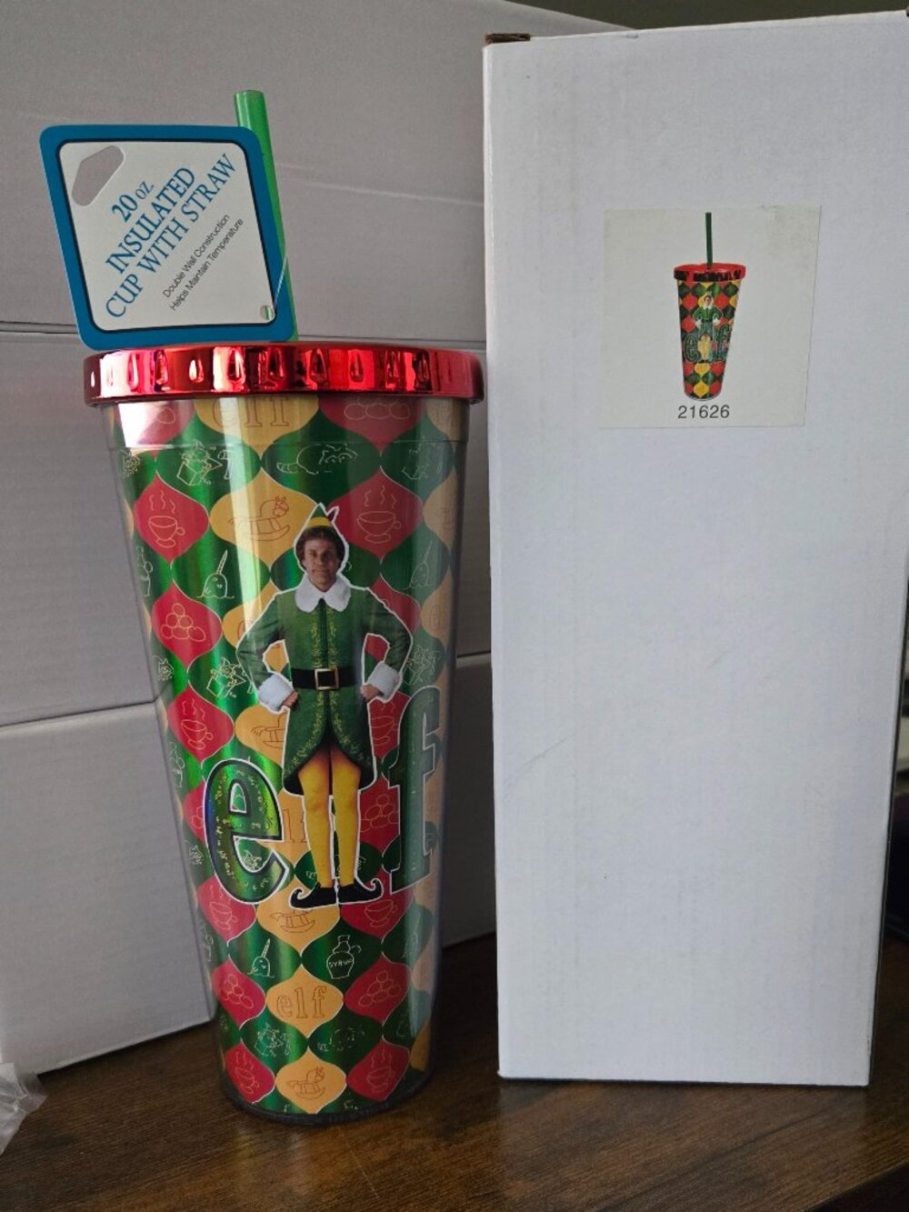Buddy The Elf 20oz Travel Cup Foil Will Ferrell Movie Insulated Tumbler
